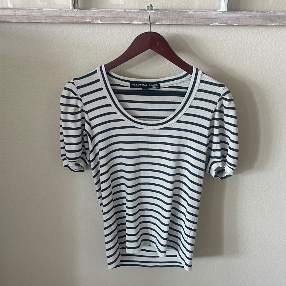 Veronica Beard Navy and cream Striped Short Sleeve Tee